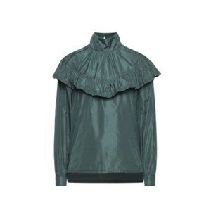 Tela Ruffle Blouse Top Shirt Womens XS 40 Teal Green Ruffle Long Sleeve Mock